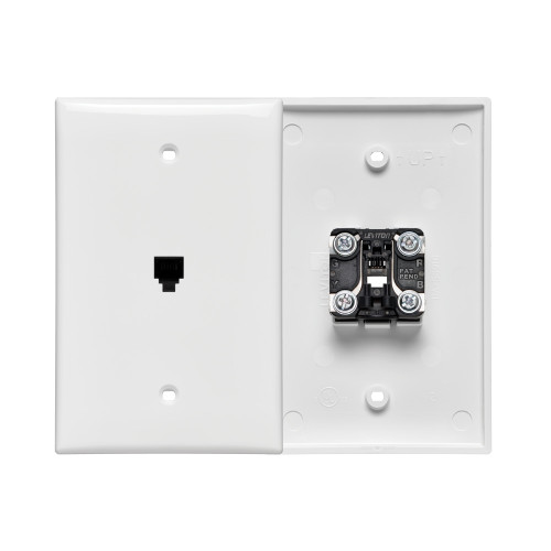 Leviton 40539-PMW Midsize Telephone Wall Jack, 6P4C, White