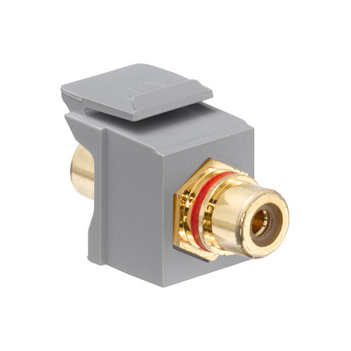 Leviton 40830-BGR RCA Feedthrough QuickPort Connector, Gold-Plated, Red Stripe, Grey Housing