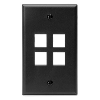 Leviton 41080-4EP Single-Gang QuickPort Wallplate, 4-Port, Black