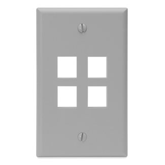 Leviton 41080-4GP Single-Gang QuickPort Wallplate, 4-Port, Gray