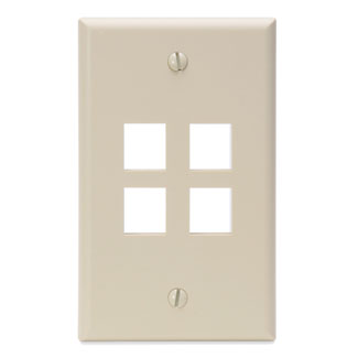 Leviton 41080-4IP Single-Gang QuickPort Wallplate, 4-Port, Ivory