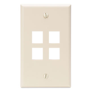 Leviton 41080-4TP Single-Gang QuickPort Wallplate, 4-Port, Light Almond