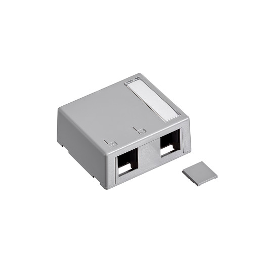 Leviton 41089-2GP Surface-Mount QuickPort Box, Plenum-Rated, 2-Port, Gray