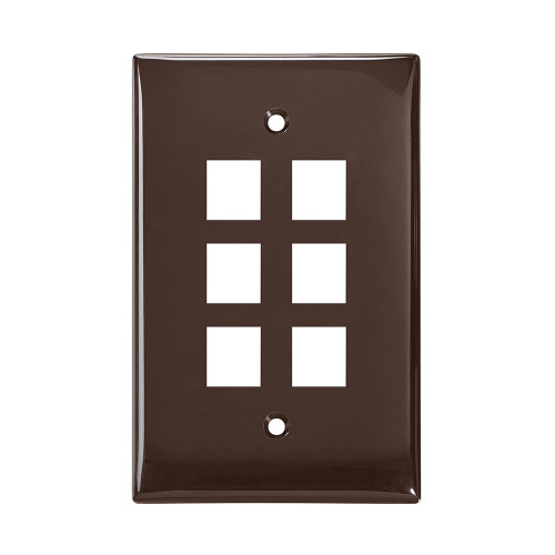 Leviton 41091-6BN Midsize Single-Gang QuickPort Wallplate, 6-Port, Brown