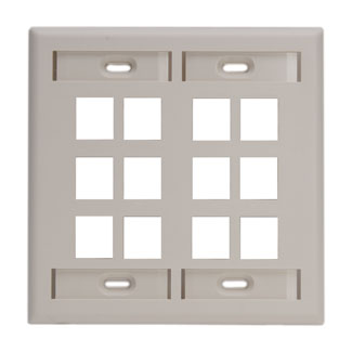 Leviton 42080-12T Dual-Gang QuickPort Wallplate with ID Windows, 12-Port, Light Almond