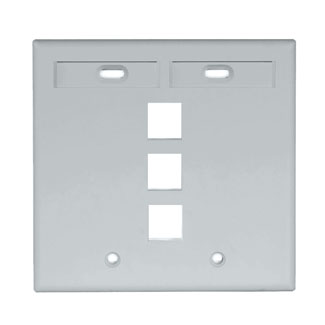 Leviton 42080-3GP Dual-Gang QuickPort Wallplate with ID Windows, 3-Port, Grey