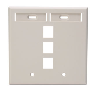 Leviton 42080-3TP Dual-Gang QuickPort Wallplate with ID Windows, 3-Port, Light Almond