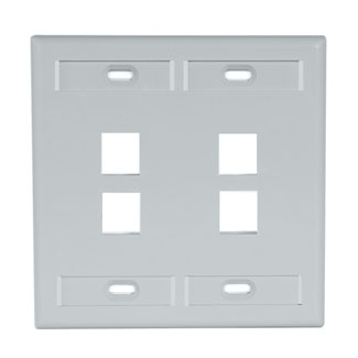 Leviton 42080-4GP Dual-Gang QuickPort Wallplate with ID Windows, 4-Port, Grey
