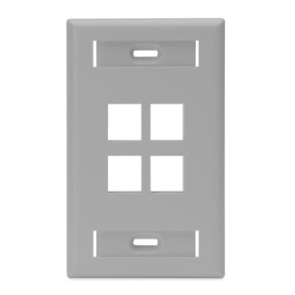 Leviton 42080-4GS Single-Gang QuickPort Wallplate with ID Windows, 4-Port, Grey