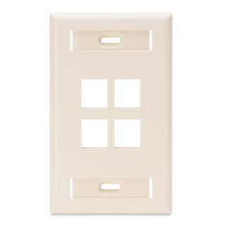 Leviton 42080-4TS Single-Gang QuickPort Wallplate with ID Windows, 4-Port, Light Almond