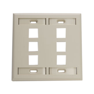Leviton 42080-6IP Dual-Gang QuickPort Wallplate with ID Windows, 6-Port, Ivory