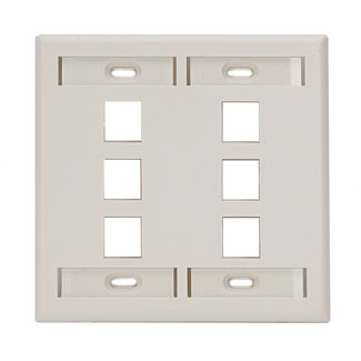 Leviton 42080-6TP Dual-Gang QuickPort Wallplate with ID Windows, 6-Port, Light Almond