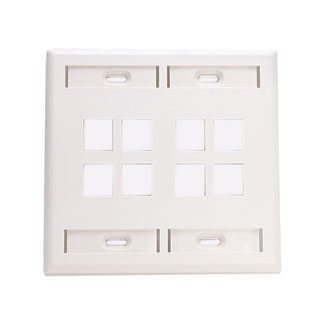 Leviton 42080-8WP Dual-Gang QuickPort Wallplate with ID Windows, 8-Port, White