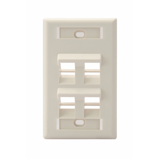 Leviton 42081-4TS Angled Single-Gang QuickPort Wallplate with ID Windows, 4-Port, Light Almond