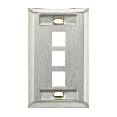 Leviton 43080-1L3 Stainless Steel QuickPort Wallplate, Single Gang, 3-Port, with Designation Windows