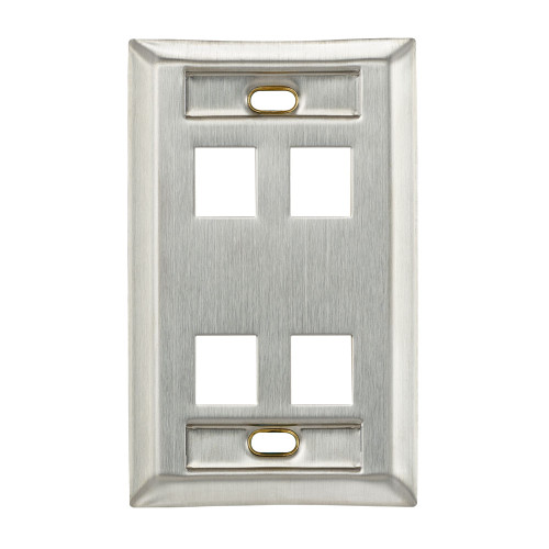 Leviton 43080-1L4 Stainless Steel QuickPort Wallplate, Single Gang, 4-Port, with Designation Windows