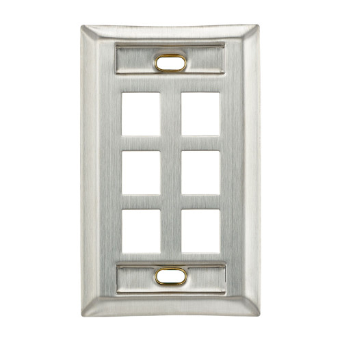 Leviton 43080-1L6 Stainless Steel QuickPort Wallplate, Single Gang, 6-Port, with Designation Windows