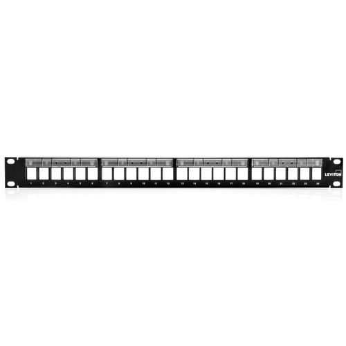 Leviton 49255-L24 QuickPort Patch Panel with Magnifying Lens Label Holder, 24-Port, 1RU