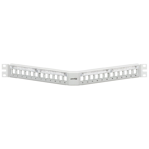 Leviton 49256-W4M 24-Port 1RU Angled QuickPort Patch Panel w/ Mag Lens, White
