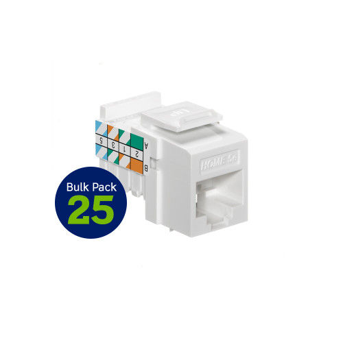 Leviton 5EHOM-BW5 HOME 5e Snap-In Jack, T568A/B Wiring, Bulk Pack (25), White