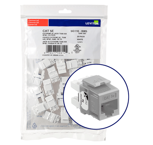 Leviton 5G110-BG5 eXtreme Cat 5e QuickPort Jack QuickPack, 25-pack, Gray