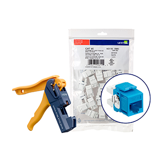 Leviton 5G110-JL5 150 eXtreme Cat 5e QuickPort Jacks, Bulk QuickPack, Blue, Kitted with JackRapid Tool