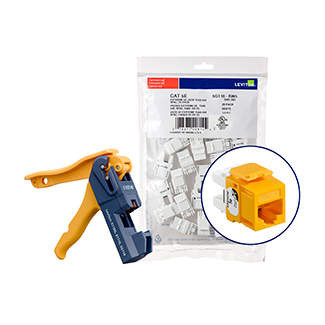Leviton 5G110-JY5 150 eXtreme Cat 5e QuickPort Jacks, Bulk QuickPack, Yellow, Kitted with JackRapid Tool