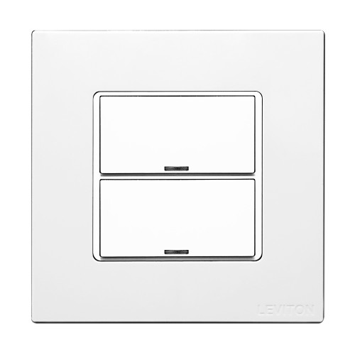 Leviton OBKBD-20W Omni-Bus DLV Switch, IEC BS, 2 Buttons, RJ45 Connectors for Omni-Bus, Color: White