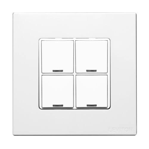 Leviton OBKBD-40W Omni-Bus DLV Switch, IEC BS, 4 Buttons, RJ45 Connectors for Omni-Bus, Color: White
