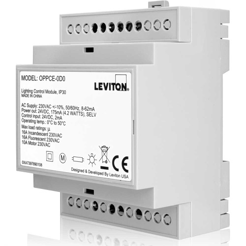 Leviton OPPCE-D0 Occupancy Sensor Power Pack, High Performance, Daylight Harvesting, Bi-level Switching, CE Compliant, Occupancy Sensing Control, Manual Switching, DIN Rail Mount