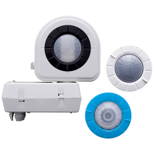 Leviton OSFLA-ITW Occupancy Sensor, Fixture Mount, PIR, High Bay, 2 Interchangeable Lenses and Aisle Mask, with Offset Adapter, White