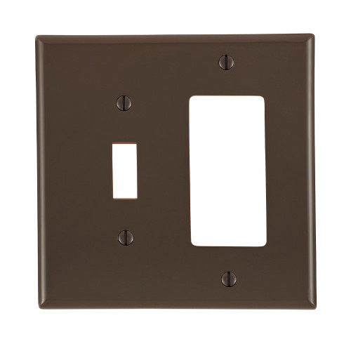 Leviton PJ126 2-Gang 1-Toggle 1-Decora/GFCI Device Combination Wallplate/Faceplate, Midway Size, Thermoplastic Nylon, Device Mount - Brown