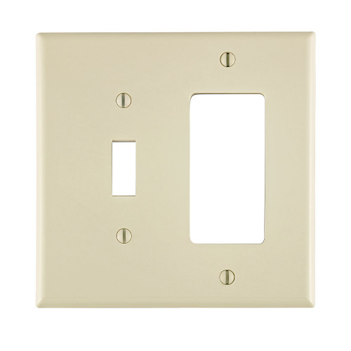 Leviton PJ126-T 2-Gang 1-Toggle 1-Decora/GFCI Device Combination Wallplate, Midway Size, Thermoplastic Nylon, Device Mount. Light Almond