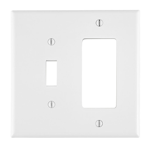 Leviton PJ126-W 2-Gang 1-Toggle 1-Decora/GFCI Device Combination Wallplate/Faceplate, Midway Size, Thermoplastic Nylon, Device Mount, - White