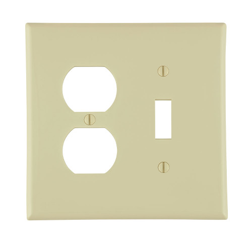 Leviton PJ18-I 2-Gang 1-Toggle 1-Duplex Device Combination Wallplate, Midway Size, Thermoplastic Nylon, Device Mount, - Ivory