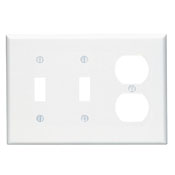 Leviton PJ21-W 3-Gang Wallplate, Midway Size. Combination Device; 2 Toggle/1 Duplex Outlet Opening - White