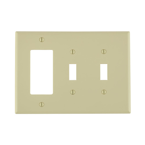 Leviton PJ226-I 3-Gang 2-Toggle 1-Decora/GFCI Device Combination Wallplate, Midway Size - Ivory