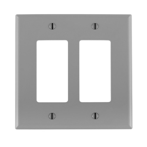Leviton PJ262-GY 2-Gang Decora/GFCI Device Decora Wallplate/Faceplate, Midway Size, Thermoplastic Nylon, Device Mount, - Gray