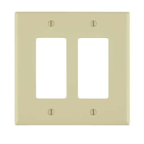 Leviton PJ262-I 2-Gang Decora/GFCI Device Decora Wallplate/Faceplate, Midway Size, Thermoplastic Nylon, Device Mount, - Ivory