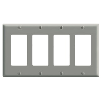 Leviton PJ264-GY 4-Gang, Midway Size, Thermoplastic Nylon, Device Mount, Decora/GFCI Device Decora Wallplate/Faceplate - Gray