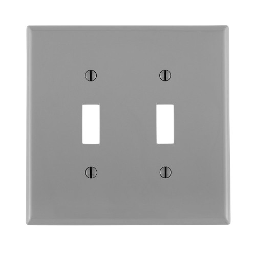 Leviton PJ2-GY 2-Gang Toggle Device Switch Wallplate, Midway Size, Thermoplastic Nylon, Device Mount, - Gray