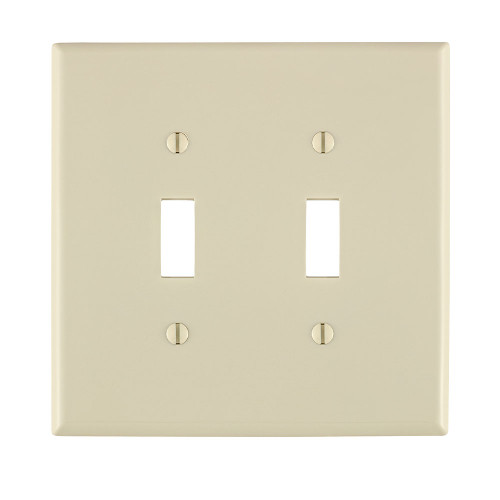 Leviton PJ2-T 2-Gang Toggle Device Switch Wallplate, Midway Size, Thermoplastic Nylon, Device Mount, - Light Almond