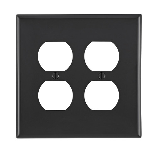 Leviton PJ82-E 2-Gang Duplex Device Receptacle Wallplate, Midway Size, Thermoplastic Nylon, Device Mount - Black
