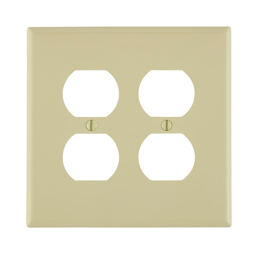 Leviton PJ82-I 2-Gang Duplex Device Receptacle Wallplate, Midway Size, Thermoplastic Nylon, Device Mount - Ivory