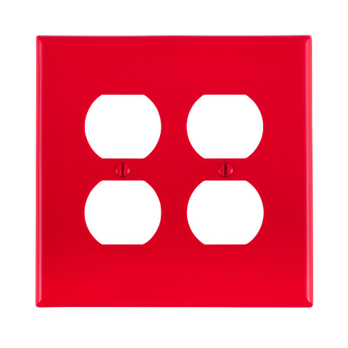 Leviton PJ82-R 2-Gang Duplex Device Receptacle Wallplate, Midway Size, Thermoplastic Nylon, Device Mount - Red