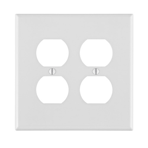 Leviton PJ82-W 2-Gang Duplex Device Receptacle Wallplate, Midway Size, Thermoplastic Nylon, Device Mount - White