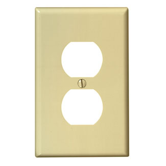 Leviton PJ8-I 1-Gang Duplex Device Receptacle Wallplate, Midway Size, Thermoplastic Nylon, Device Mount - Ivory
