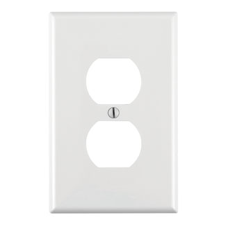Leviton PJ8-W 1-Gang Duplex Device Receptacle Wallplate, Midway Size, Thermoplastic Nylon, Device Mount - White