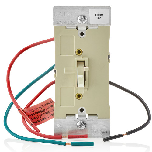 Leviton TSF01-10I 1.5A Quiet Toggle Slide Fan Speed Control, 3-Speed, 120VAC, 60Hz, Single Pole or 3-Way - Ivory