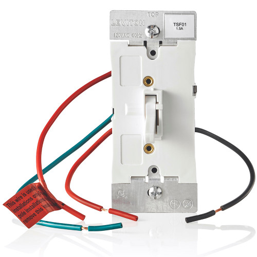 Leviton TSF01-10W 1.5A Quiet Toggle Slide Fan Speed Control, 3-Speed, 120VAC, 60Hz, Single Pole or 3-Way - White